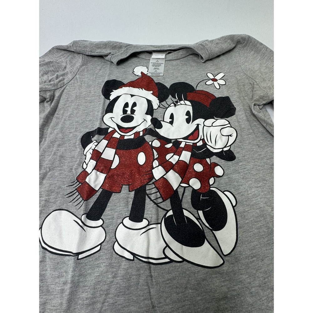 Jerry Leigh Women's Juniors XL Mickey Minnie Holiday Top Grey Red